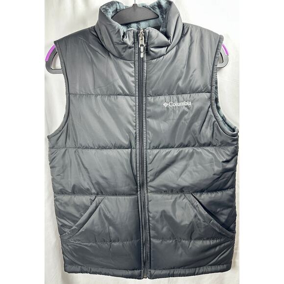 Columbia reversible youth size 14-16 black puffer vest EUC pockets - Picture 1 of 7